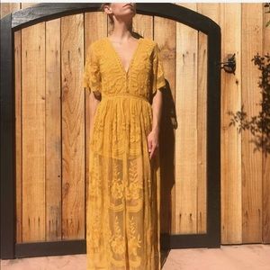 Honeypunch Mustard lace Romper